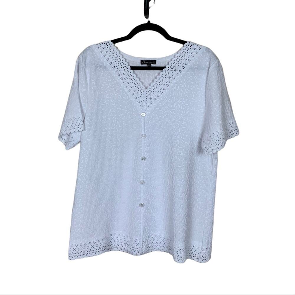 Chances R V Neck Short Sleeve Pullover Shirt with Cut Out Detail White XL